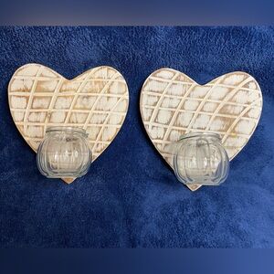 Hobby Lobby Wood Hearts With Voltive Glass Candle Holders Qty 2